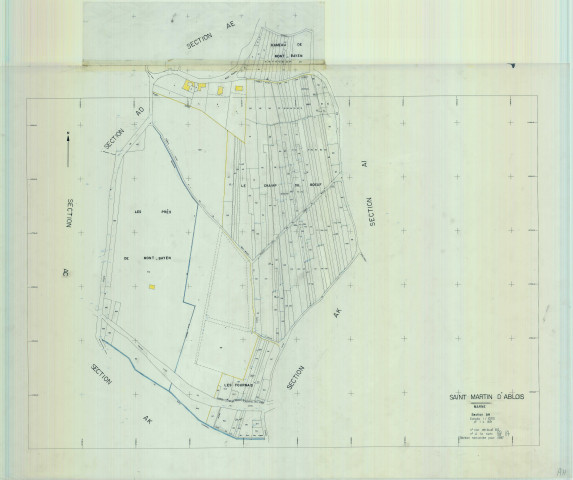 Saint-Martin-d'Ablois (51002). Section AH échelle 1/1000, plan remanié pour 01/01/1987, plan régulier de qualité P4 (calque)