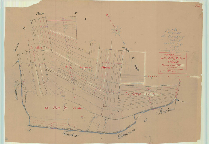 Germigny (51267). Section B4 échelle 1/1000, plan mis à jour pour 1933, plan non régulier (papier).