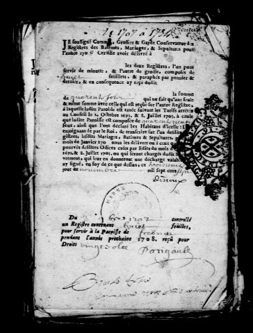 Fresne (Le). Baptêmes, mariages, sépultures 1708-1734