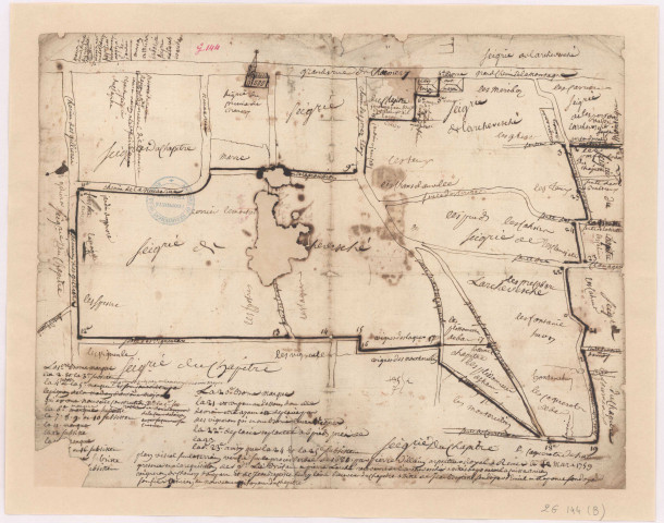 Plan brouillon de bornages à Chamery (1759)
