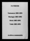 Favresse. Naissances, mariages, décès et tables décennales des naissances, mariages, décès 1883-1892