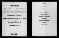 Sapicourt. Naissances, mariages, décès, publications de mariage 1793-an X