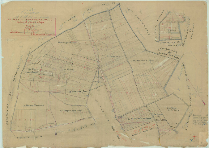 Villiers-aux-Corneilles (51642). Section A1 échelle 1/2500, plan mis à jour pour 01/01/1934, non régulier (papier)