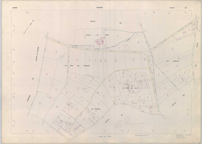 Romery (51465). Section AD échelle 1/1000, plan renouvelé pour 1965, plan régulier (papier armé).