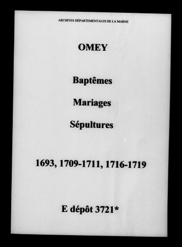 Omey. Baptêmes, mariages, sépultures 1693-1719