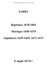 Sarry. Baptêmes, mariages, sépultures 1639-1681