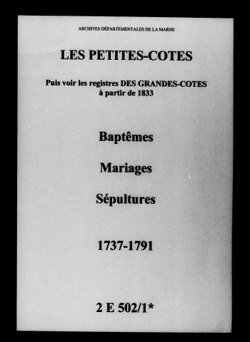 Petites-Côtes (Les). Baptêmes, mariages, sépultures 1737-1791