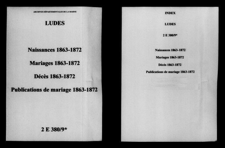 Ludes. Naissances, mariages, décès, publications de mariage 1863-1872