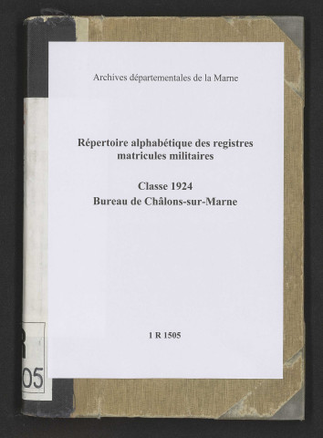 Répertoire alphabétique des registres matricules