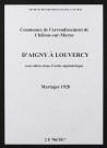 Communes d'Aigny à Louvercy de l'arrondissement de Châlons. Mariages 1928