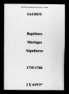 Saudoy. Baptêmes, mariages, sépultures 1735-1766