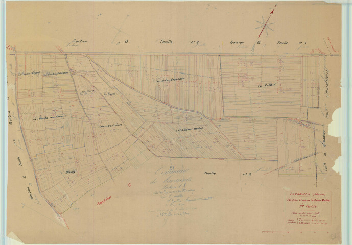 Lavannes (51318). Section C1 échelle 1/2500, plan mis à jour pour 1942, plan non régulier (papier).