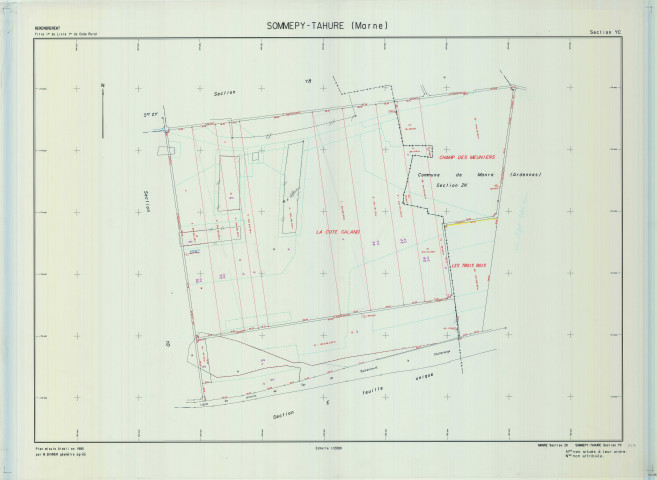 Sommepy-Tahure (51544). Section YC échelle 1/2000, plan remembré pour 1985 (extension Manre (Ardennes) section ZK), plan régulier (calque)