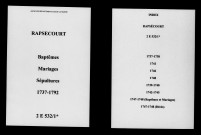 Rapsécourt. Baptêmes, mariages, sépultures 1737-1792