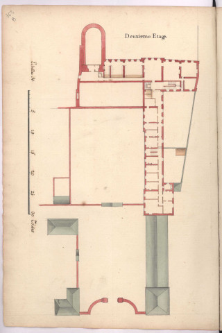 Plan du palais archiépiscopal, dit le Palais du Tau, à Reims : plan du 2e étage 1754