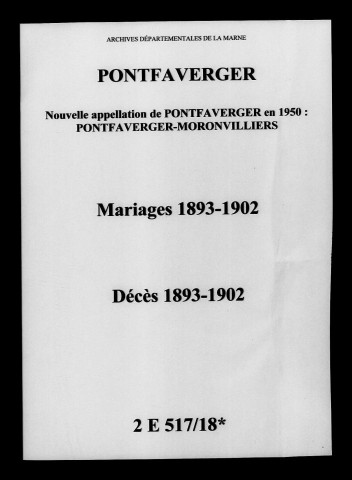 Pontfaverger. Mariages, décès 1893-1902