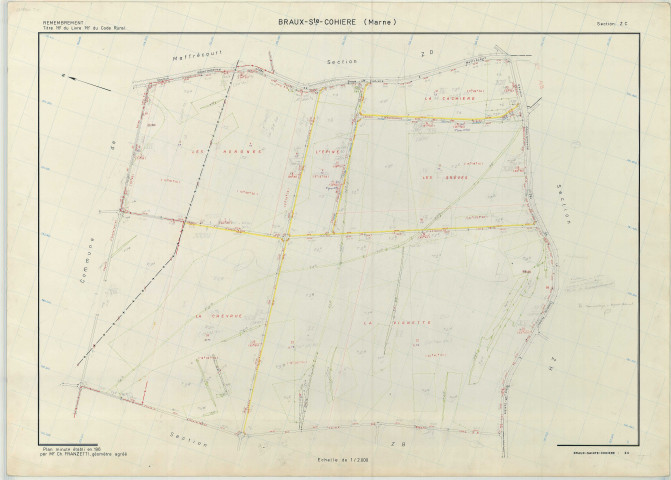 Braux-Sainte-Cohière (51082). Section ZC échelle 1/2000, plan remembré pour 1960, plan régulier (papier armé)
