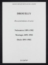 Drouilly. Naissances, mariages, décès 1891-1902 (reconstitutions)