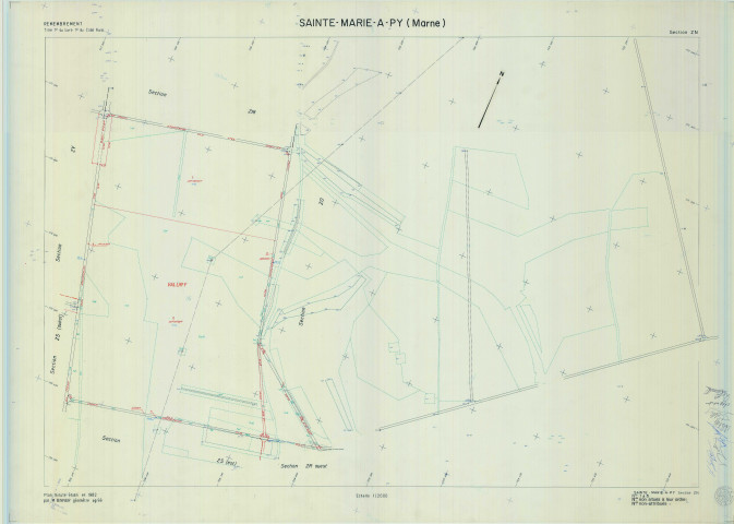 Sainte-Marie-à-Py (51501). Section ZN échelle 1/2000, plan remembré pour 1982, plan régulier (calque)