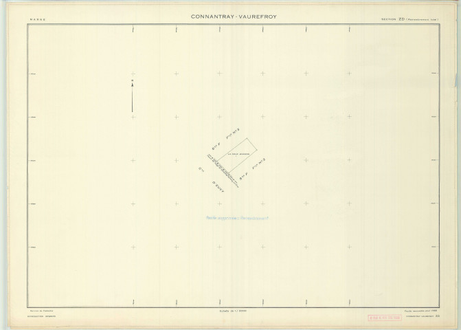 Connantray-Vaurefroy (51164). Section ZD échelle 1/2000, plan remembré pour 01/01/1966, régulier avant 20/03/1980 (papier)