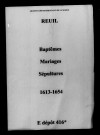 Reuil. Baptêmes, mariages, sépultures 1613-1654