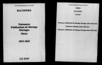 Baconnes. Naissances, publications de mariage, mariages, décès 1833-1842