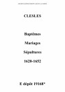 Clesles. Baptêmes, mariages, sépultures 1620-1652