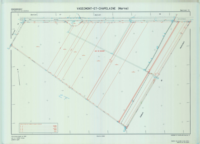 Vassimont-et-Chapelaine (51594). Section YV échelle 1/2000, plan remembré pour 01/01/2003, plan régulier de qualité P5 (calque)