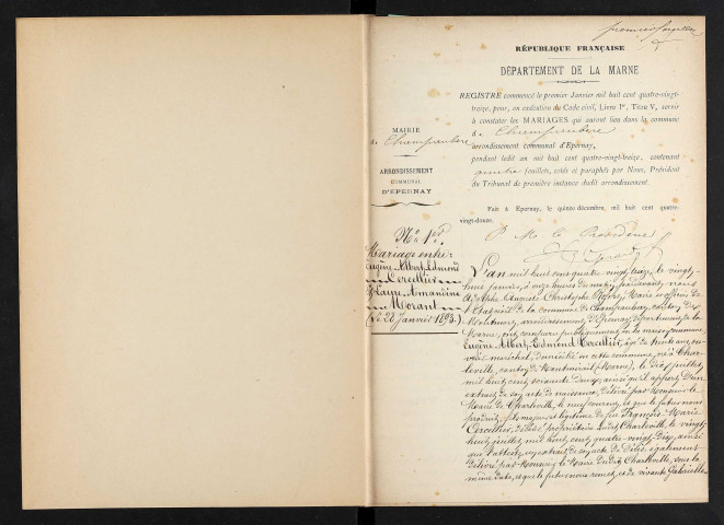 Champaubert. Mariages 1893-1929