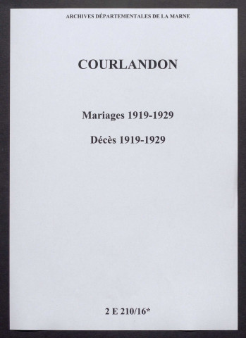 Courlandon. Mariages, décès 1919-1929