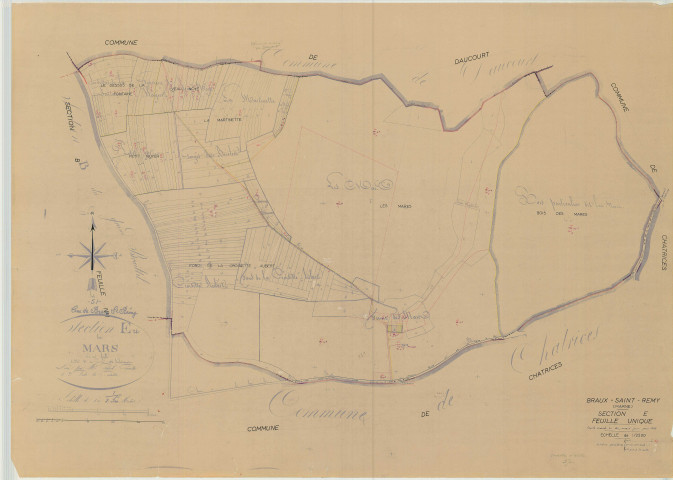 Braux-Saint-Remy (51083). Section E échelle 1/2500, plan mis à jour pour 1959, plan non régulier (papier)