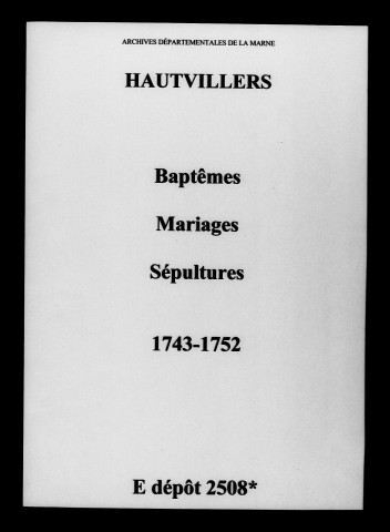 Hautvillers. Baptêmes, mariages, sépultures 1743-1752