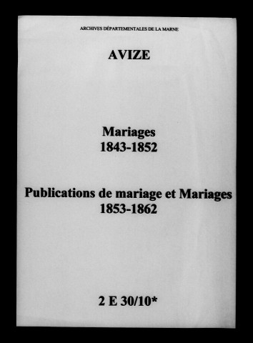 Avize. Mariages, publications de mariage 1843-1862