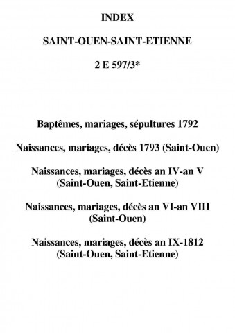 Saint-Ouen. Baptêmes, mariages, sépultures puis naissances, mariages, décès 1792-1812