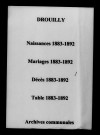 Drouilly. Naissances, mariages, décès et tables décennales des naissances, mariages, décès 1883-1892