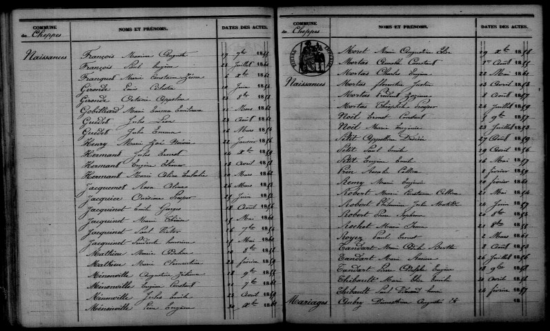 Cheppes. Table décennale 1853-1862