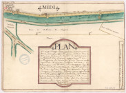 Plan et arpentage d'une pièce de terre située sur le terroir de Reims, lieu-dit La Garonnievre (1731), Hazart