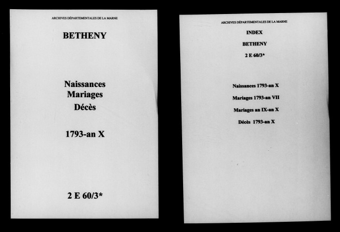 Bétheny. Naissances, mariages, décès 1793-an X