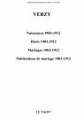 Verzy. Naissances, décès, mariages, publications de mariage 1903-1912