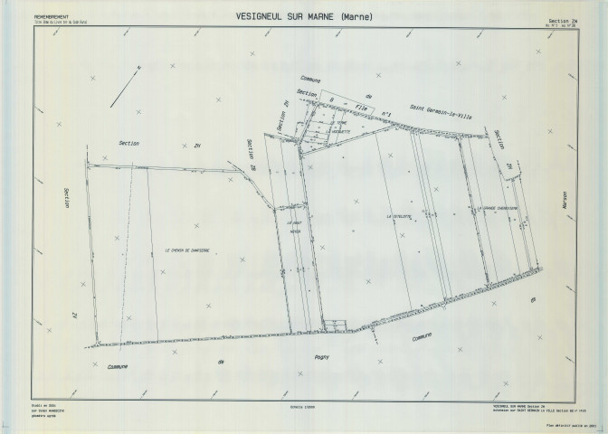 Vésigneul-sur-Marne (51616). Section ZW 2 échelle 1/2000, plan remembré pour 2001 (extension sur Saint-Germain-la-Ville B2), plan régulier (calque)