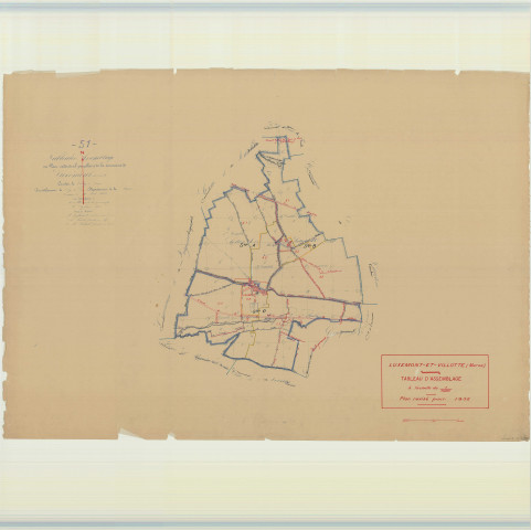 Luxémont-et-Villotte (51334). Tableau d'assemblage 2 échelle 1/10000, plan mis à jour pour 1935, plan non régulier (papier)