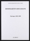 Dommartin-sous-Hans. Mariages 1892-1909