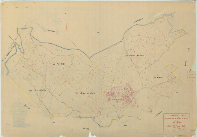 Festigny (51249). Section B1 échelle 1/1250, plan mis à jour pour 01/01/1936, non régulier (papier)