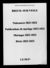 Breuil. Naissances, publications de mariage, mariages, décès 1823-1832