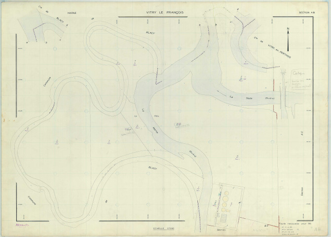 Vitry-le-François (51649). Section AB échelle 1/1000, plan renouvelé pour 1968, plan régulier (papier armé)