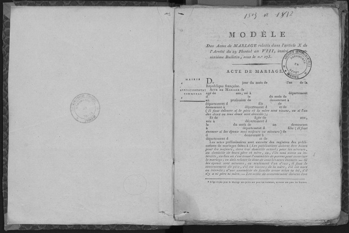 Belval-sous-Châtillon. Publications de mariage, mariages an XI-1812