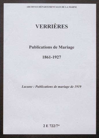 Verrières. Publications de mariage 1861-1927