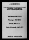 Arzillières. Naissances, mariages, décès et tables décennales des naissances, mariages, décès 1863-1872