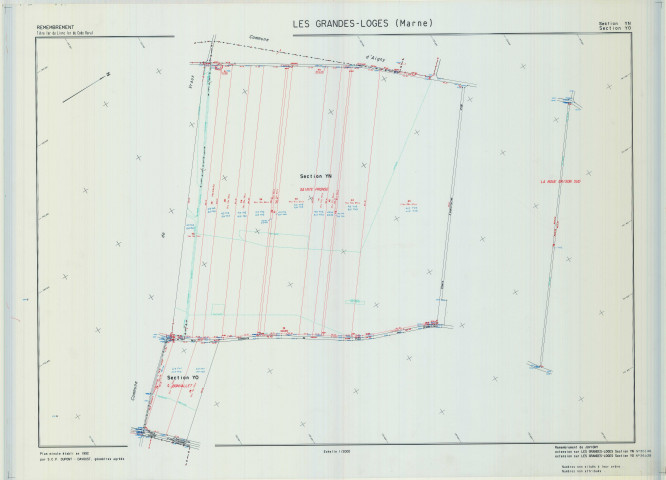 Grandes-Loges (Les) (51278). Section YN YO échelle 1/2000, plan remembré pour 1992 (remembrement de Juvigny, extension sur section YO), plan régulier (calque)