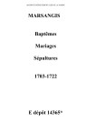 Marsangis. Baptêmes, mariages, sépultures 1703-1722